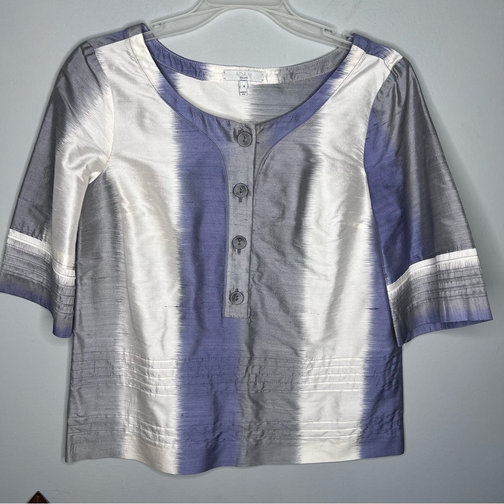 Adam Adam Lippes Four Button Purple Gray White Tie Dye Silk Top E4
